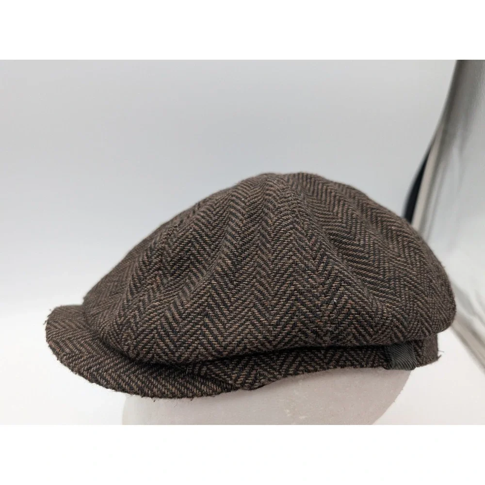 Basic Blues Brown Herringbone Newsboy Cap Flat Hat Size 60